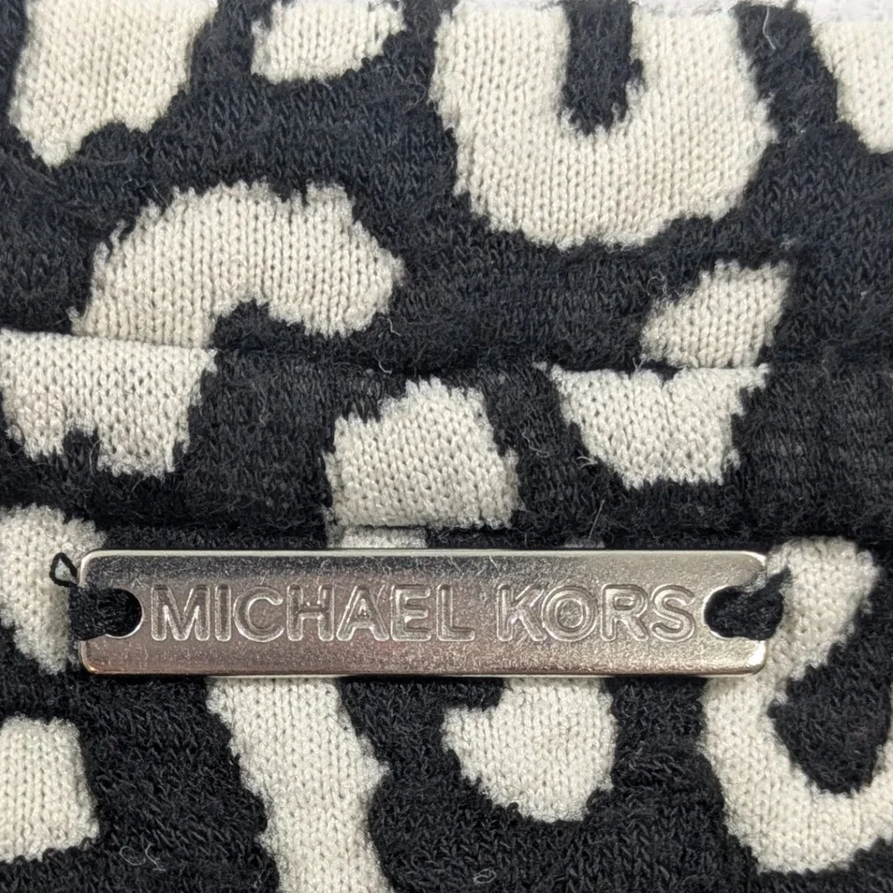 Michael Kors Knit LS Top Small Black Cream Leopard Print Chic Workwear Capsule